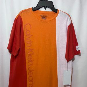 Calvin Klein Jeans Big Boys Short Sleeve T-Shirt Orange & White Size XL (18/20)